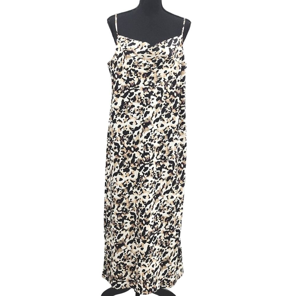 Banana Republic Midi Dress Satin Slip Cheetah Print Large Spaghetti Straps 90s